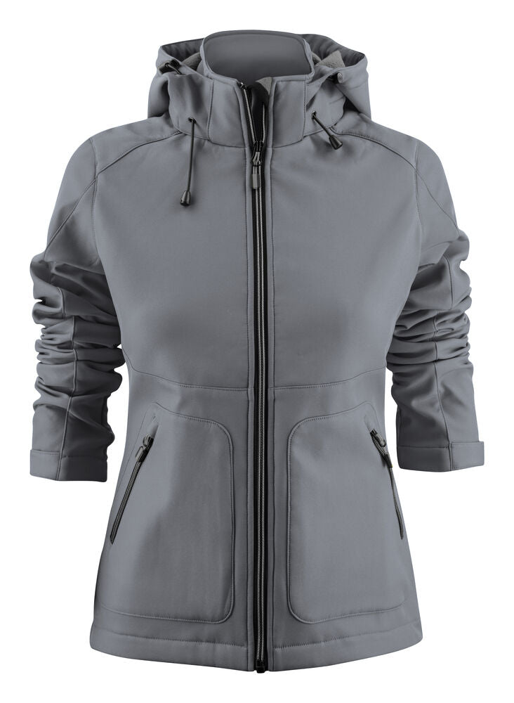 Printer Essentials Karting Softshell Jacke Damen in Grau – mit Firmenlogo individualisierbar
