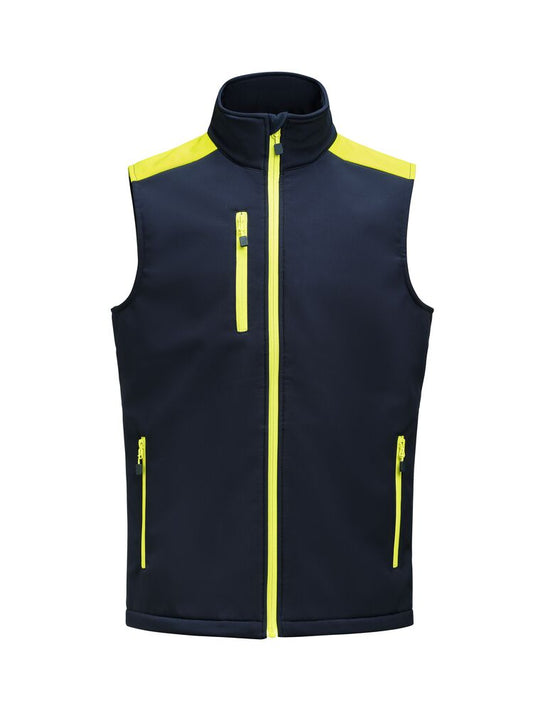 Printer PRIME Prime Softshell Weste Herren in Marine/Neongelb – mit Firmenlogo individualisierbar