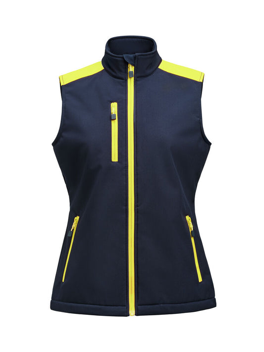 Printer PRIME Prime Softshell Weste Damen in Marine/Neongelb – mit Firmenlogo individualisierbar