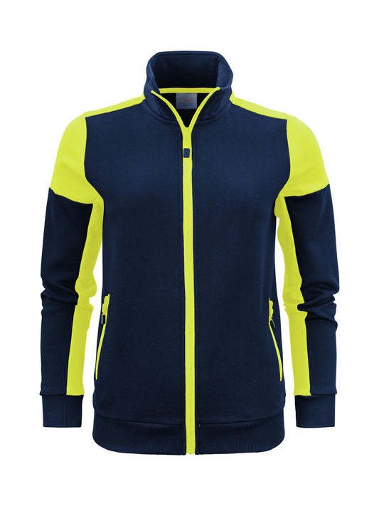 Printer PRIME Prime Sweater Full Zip Damen in Marine/Neongelb – mit Firmenlogo individualisierbar