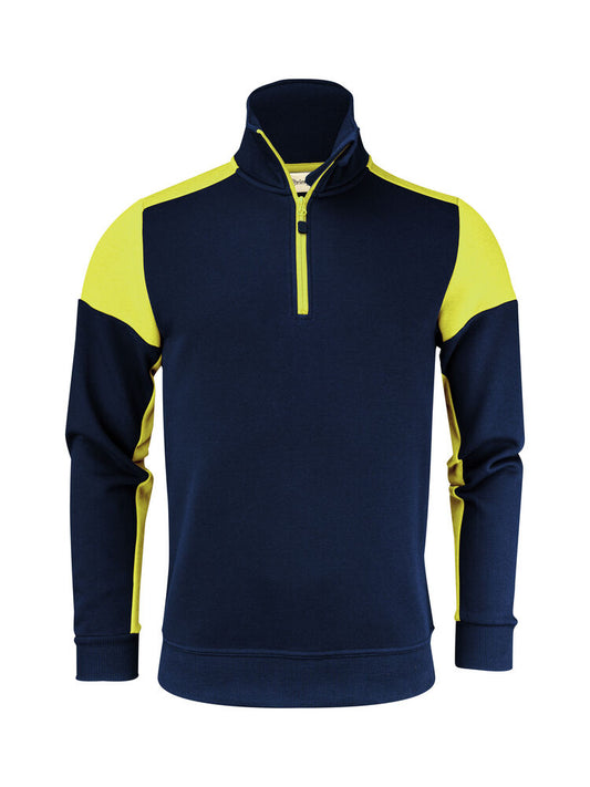 Printer PRIME Prime Halfzip Sweater Unisex in Marine/Neongelb – mit Firmenlogo individualisierbar