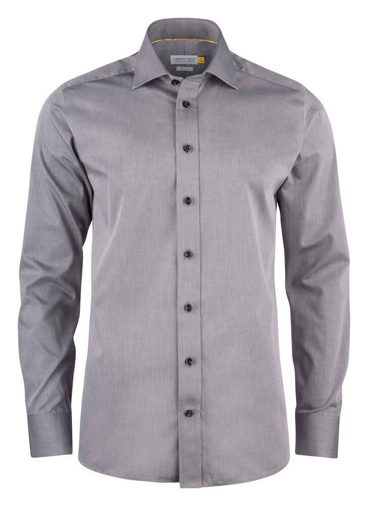 J.Harvest & Frost YB50 Twill Hemd Regular Fit Herren in Grau – mit Firmenlogo individualisierbar