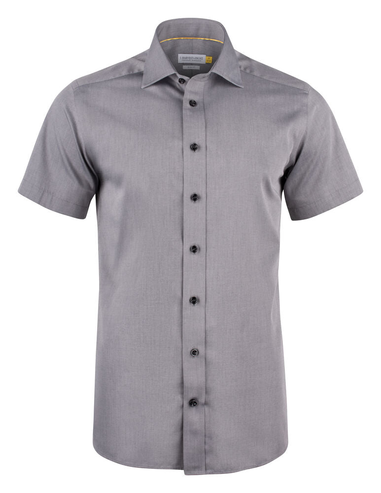 J.Harvest & Frost YB50 Twill S/S Regular Hemd Regular Fit Herren in Grau – mit Firmenlogo individualisierbar
