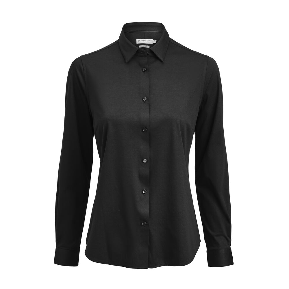 J.Harvest & Frost IB132 Interlock Knit Contemporary Fit Damen Blusen in Schwarz – mit Firmenlogo individualisierbar
