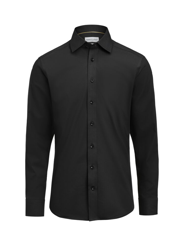 J.Harvest & Frost YB150 Twill Stretch Shirt Slim Fit Men in Schwarz – mit Firmenlogo individualisierbar
