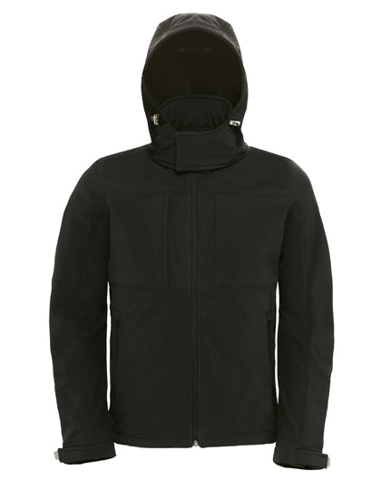 B&C COLLECTION Men´s Hooded Softshell in Black – mit Firmenlogo individualisierbar