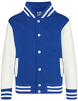 Just Hoods Kinder-Collegejacke Varsity in Royal Blue – mit Firmenlogo individualisierbar
