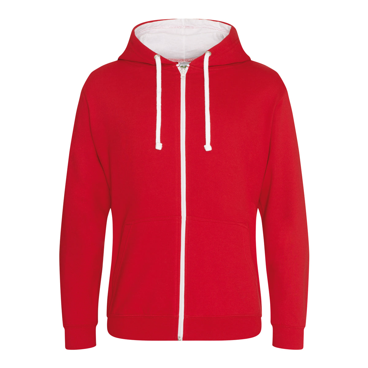 Varsity Zoodie von Just Hoods – Vorderansicht für Textildruck und Stickerei