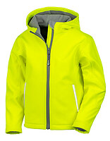 Result Core Kinder-Softshelljacke Performance mit Kapuze in Neon Yellow – mit Firmenlogo individualisierbar