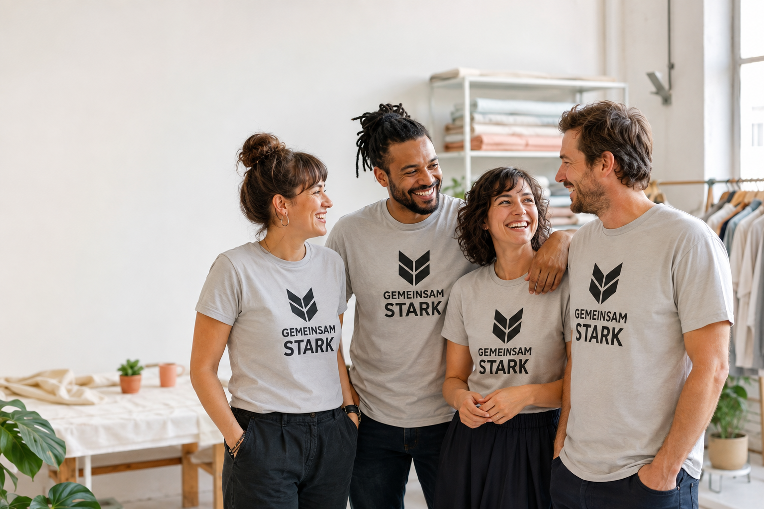 Team in einheitlich bedruckten T-Shirts
