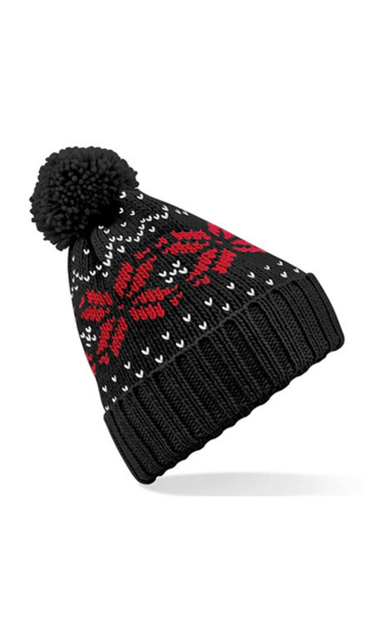 Bommelmütze mit Fair Isle-Strickmuster