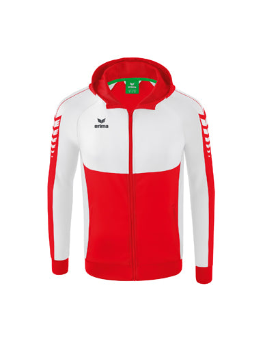 ERIMA Six Wings Trainingsjacke mit Kapuze in rot/weiß Vorderansicht
