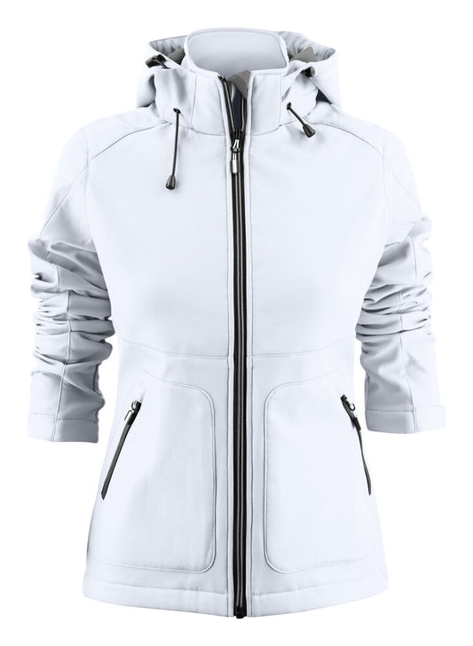 Printer Essentials Karting Softshell Jacke Damen in Weiß – mit Firmenlogo individualisierbar