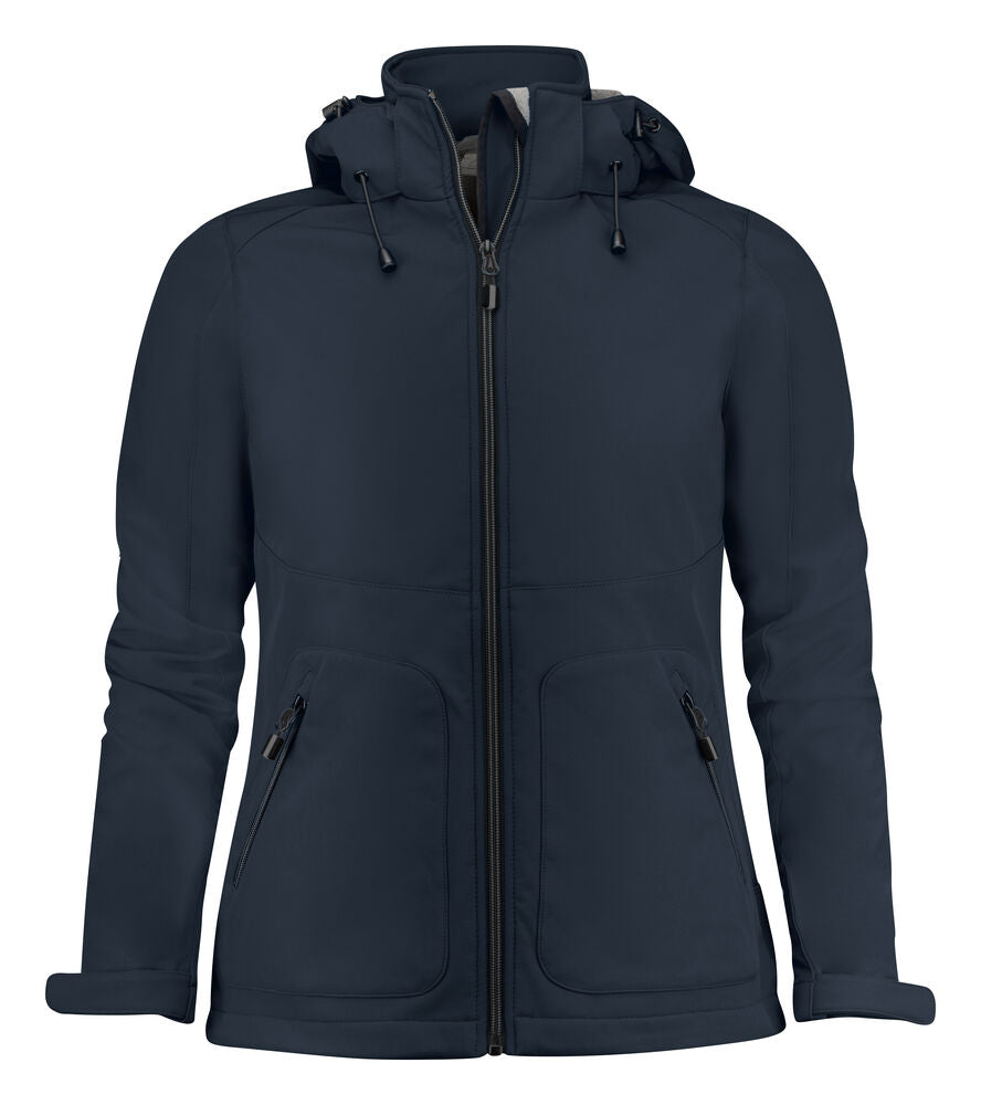 Printer Essentials Karting Softshell Jacke Damen in Dark Navy – mit Firmenlogo individualisierbar