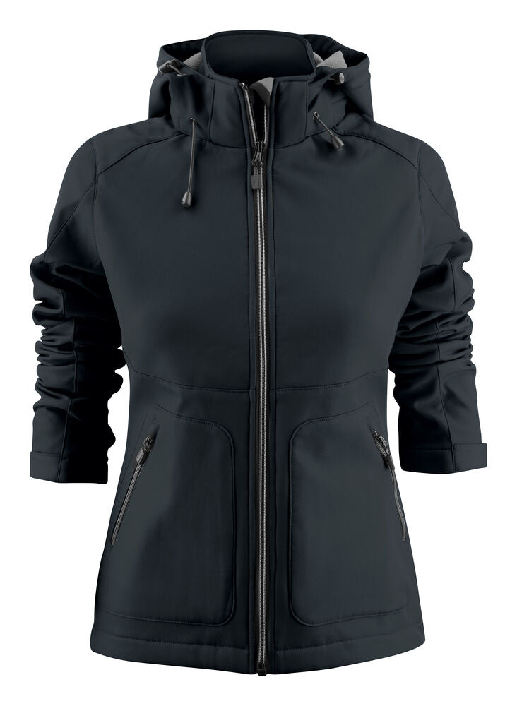 Printer Essentials Karting Softshell Jacke Damen in Schwarz – mit Firmenlogo individualisierbar