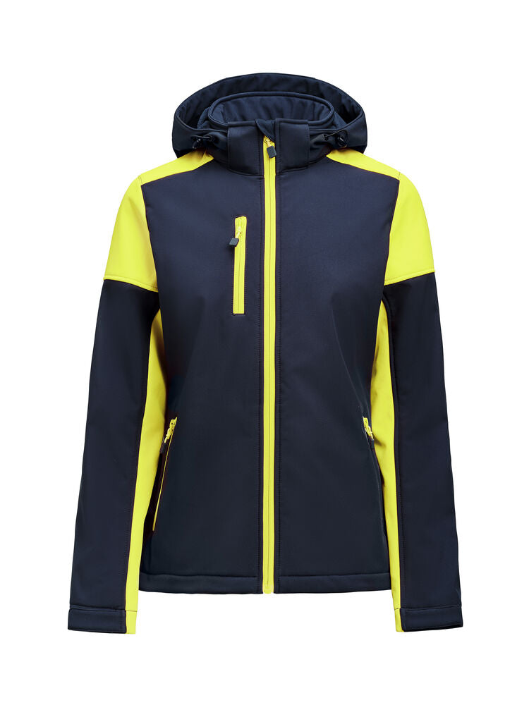 Printer PRIME Prime Softshell Jacke Damen in Marine/Neongelb – mit Firmenlogo individualisierbar
