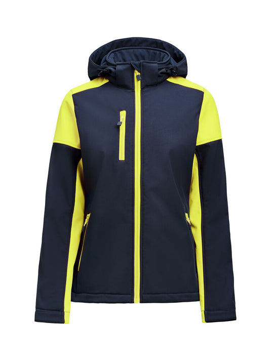 Printer PRIME Prime Softshell Jacke Damen in Marine/Neongelb – mit Firmenlogo individualisierbar