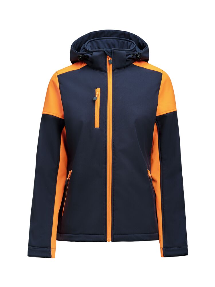 Printer PRIME Prime Softshell Jacke Damen in Marine/Neonorange – mit Firmenlogo individualisierbar