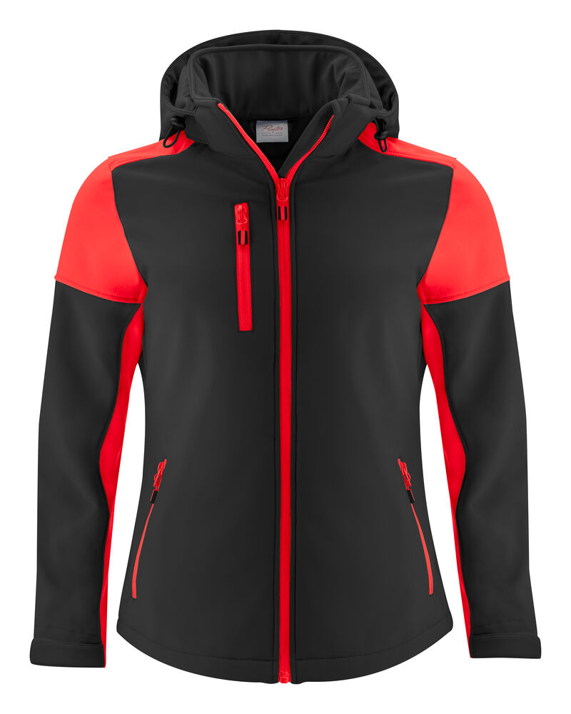 Printer PRIME Prime Softshell Jacke Damen in Schwarz/Rot – mit Firmenlogo individualisierbar