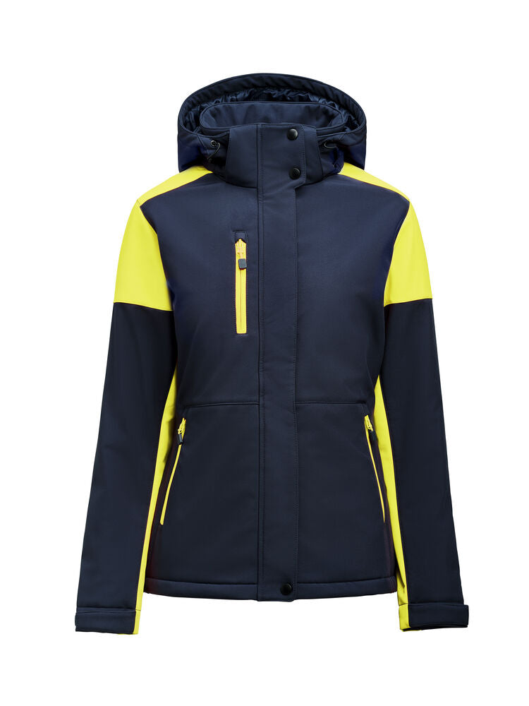 Printer PRIME Prime Padded Softshell Jacke Damen in Marine/Neongelb – mit Firmenlogo individualisierbar