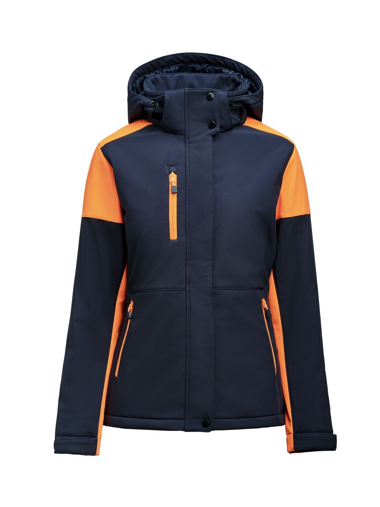 Printer PRIME Prime Padded Softshell Jacke Damen in Marine/Neonorange – mit Firmenlogo individualisierbar