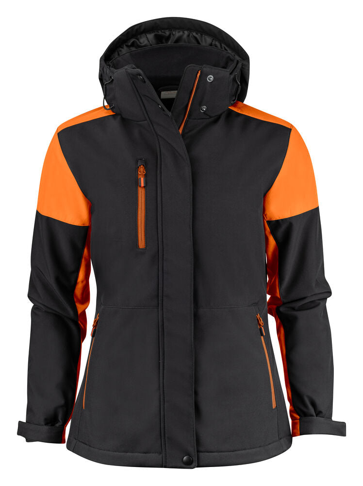 Printer PRIME Prime Padded Softshell Jacke Damen in Schwarz/Orange – mit Firmenlogo individualisierbar