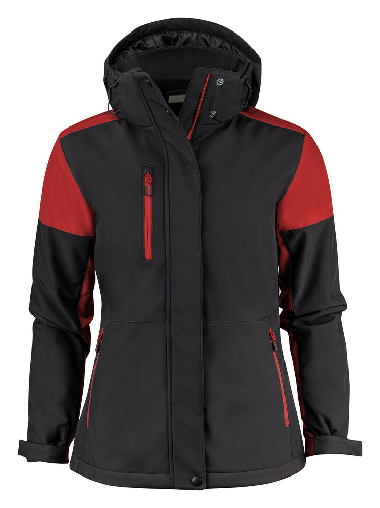 Printer PRIME Prime Padded Softshell Jacke Damen in Schwarz/Rot – mit Firmenlogo individualisierbar