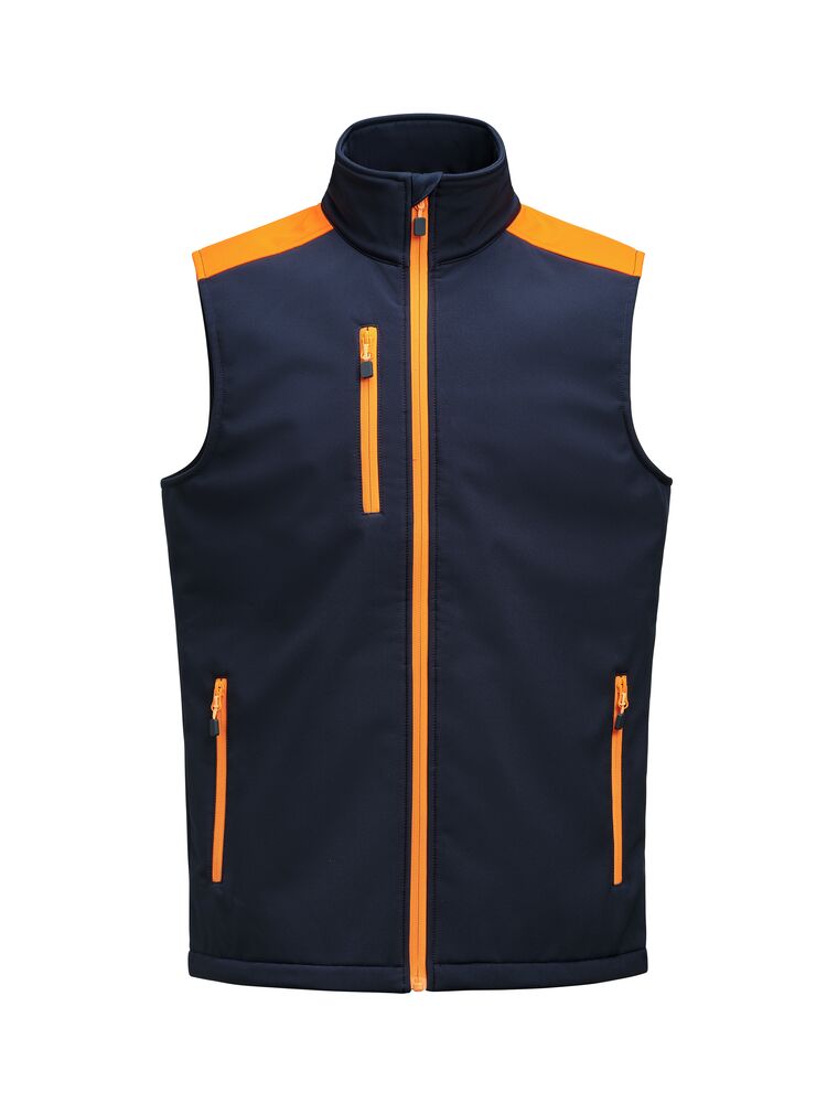Printer PRIME Prime Softshell Weste Herren in Marine/Neonorange – mit Firmenlogo individualisierbar