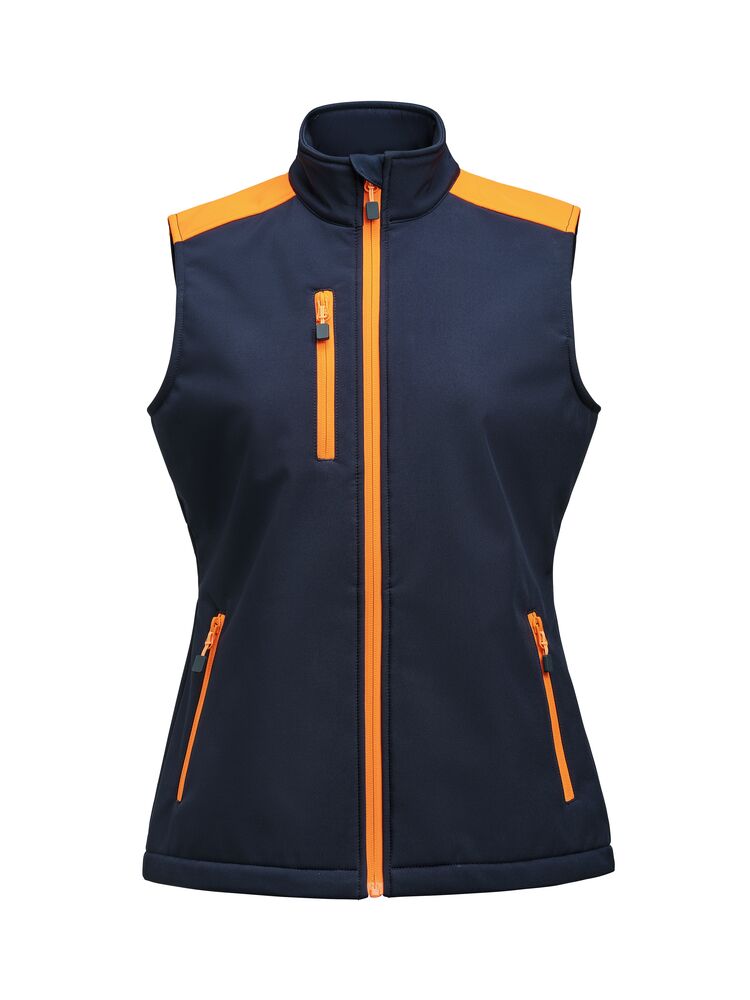 Printer PRIME Prime Softshell Weste Damen in Marine/Neonorange – mit Firmenlogo individualisierbar