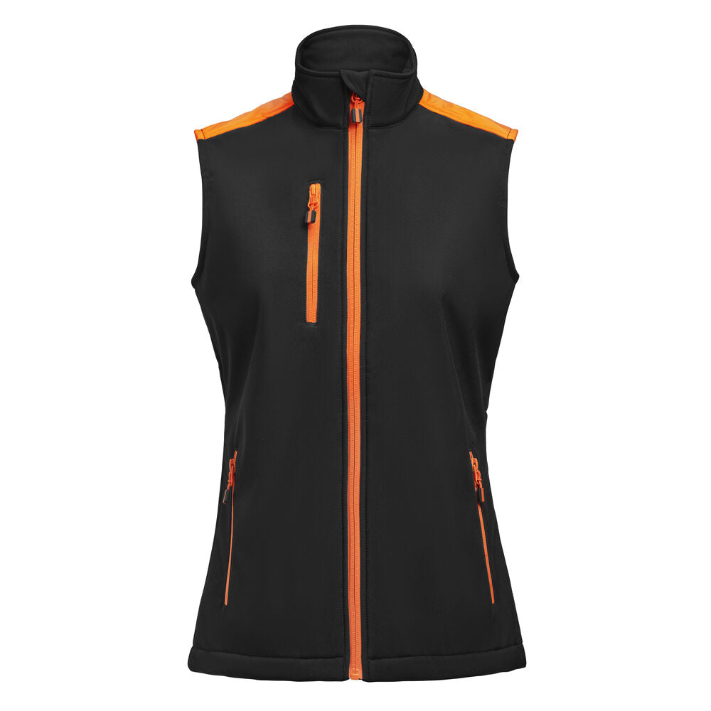 Printer PRIME Prime Softshell Weste Damen in Schwarz/Orange – mit Firmenlogo individualisierbar