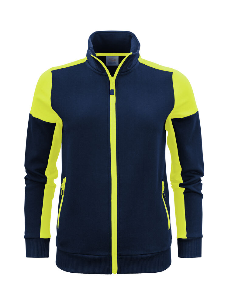Printer PRIME Prime Sweater Full Zip Damen in Marine/Neongelb – mit Firmenlogo individualisierbar