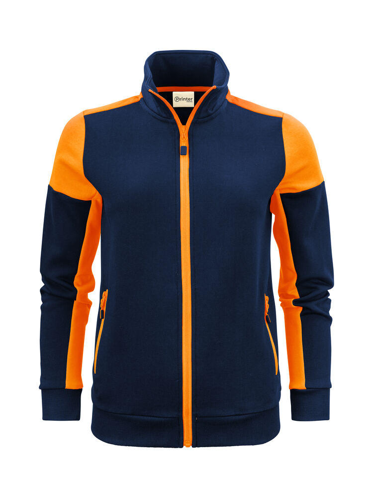 Printer PRIME Prime Sweater Full Zip Damen in Marine/Neonorange – mit Firmenlogo individualisierbar