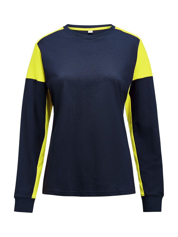 Printer PRIME Prime T-shirt Long Sleeve T-shirt Damen in Marine/Neongelb – mit Firmenlogo individualisierbar