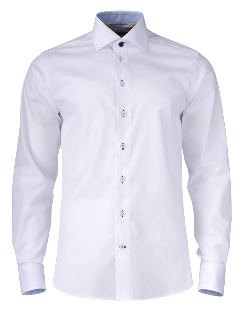 J.Harvest & Frost YB51 Twill Regular Hemd Regular Fit Herren in Weiß/Hellblau – mit Firmenlogo individualisierbar