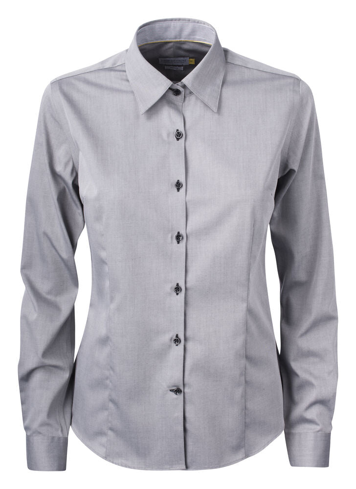 J.Harvest & Frost YB51 Twill Damen Blusen in Grau/Schwarz – mit Firmenlogo individualisierbar