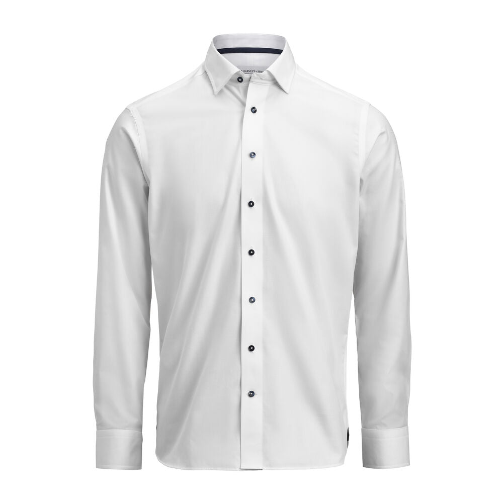 J.Harvest & Frost YB56 Twill Regular in White / navy – mit Firmenlogo individualisierbar