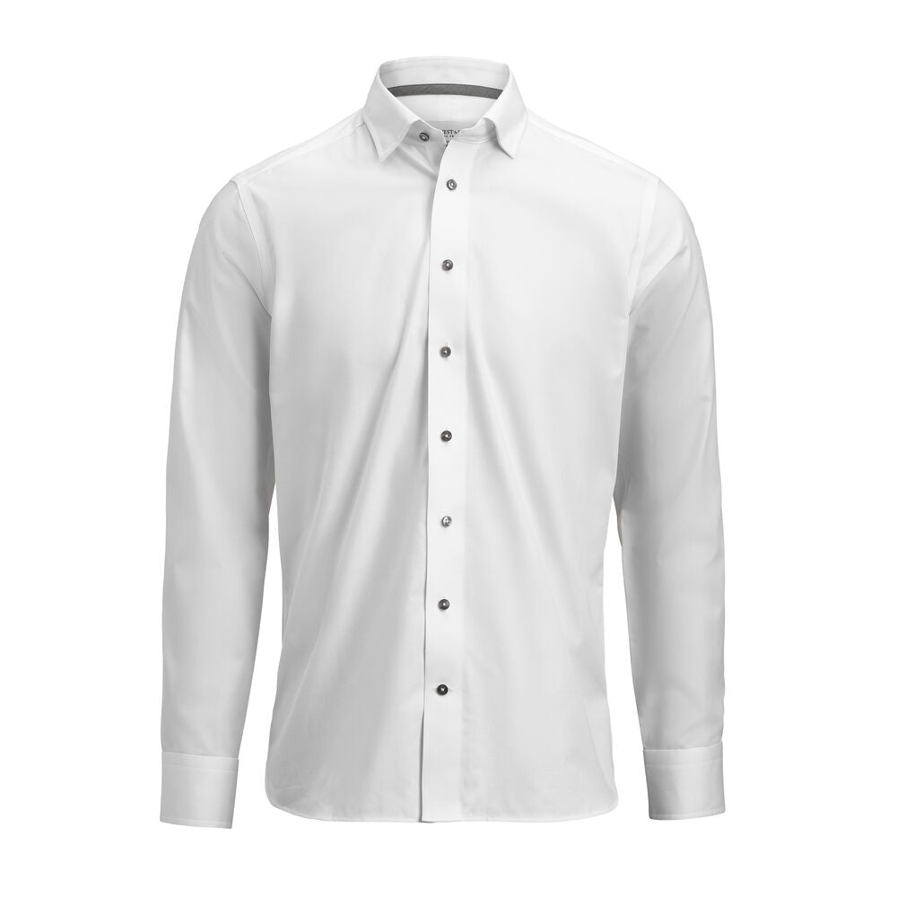 J.Harvest & Frost YB56 Twill Slim in Weiß/Grau – mit Firmenlogo individualisierbar