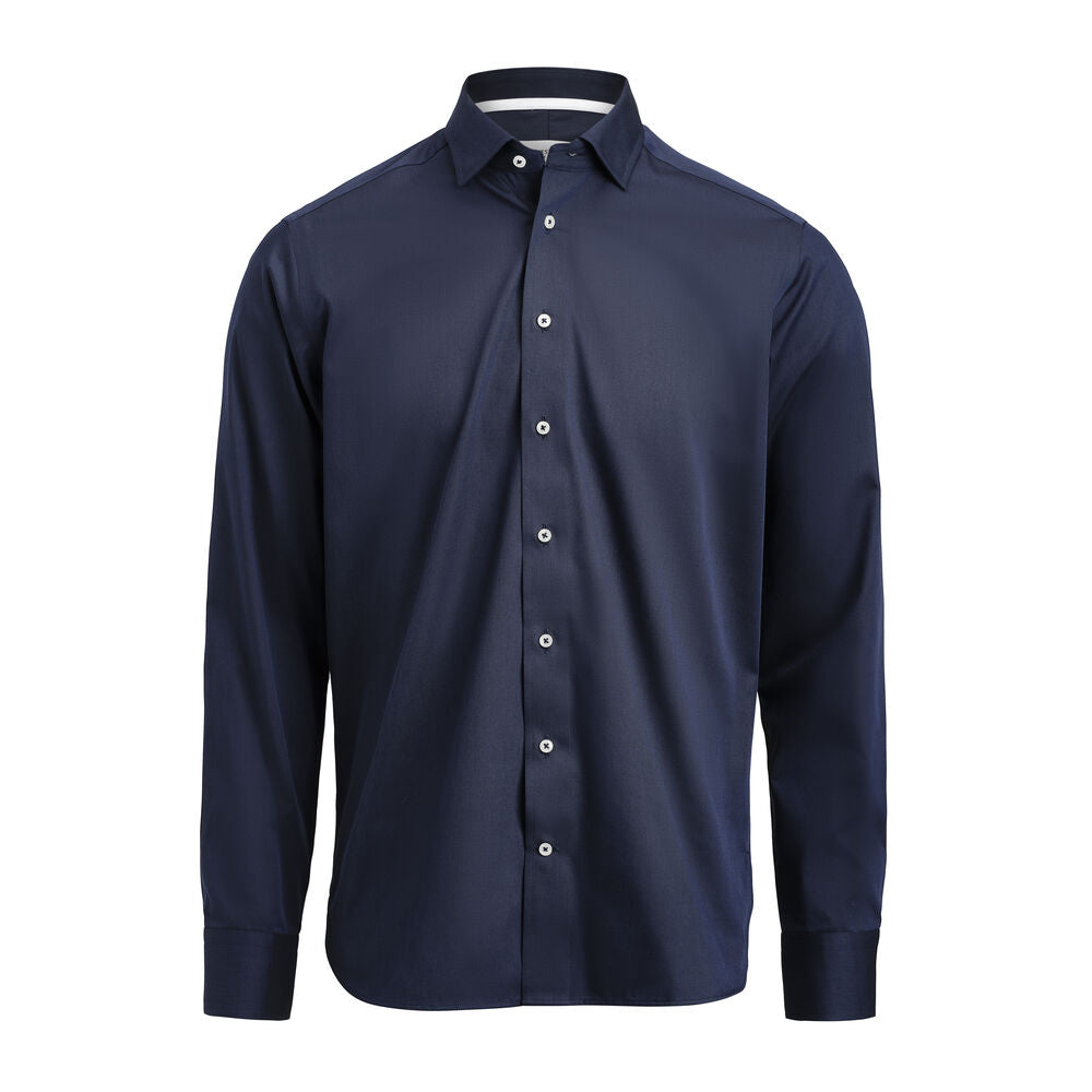 J.Harvest & Frost YB56 Twill Slim in Marineblau/Weiß – mit Firmenlogo individualisierbar