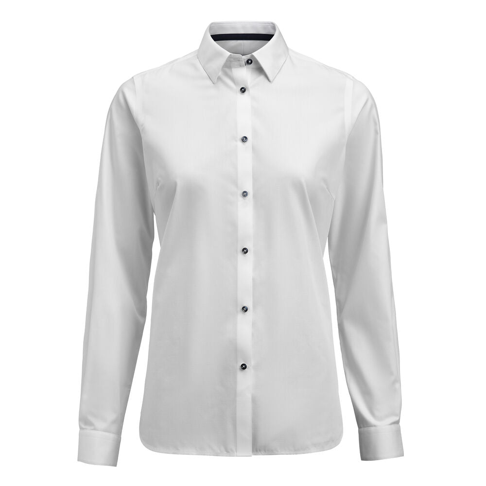 J.Harvest & Frost YB56 Twill Woman Contemporary in Weiß/Marine – mit Firmenlogo individualisierbar