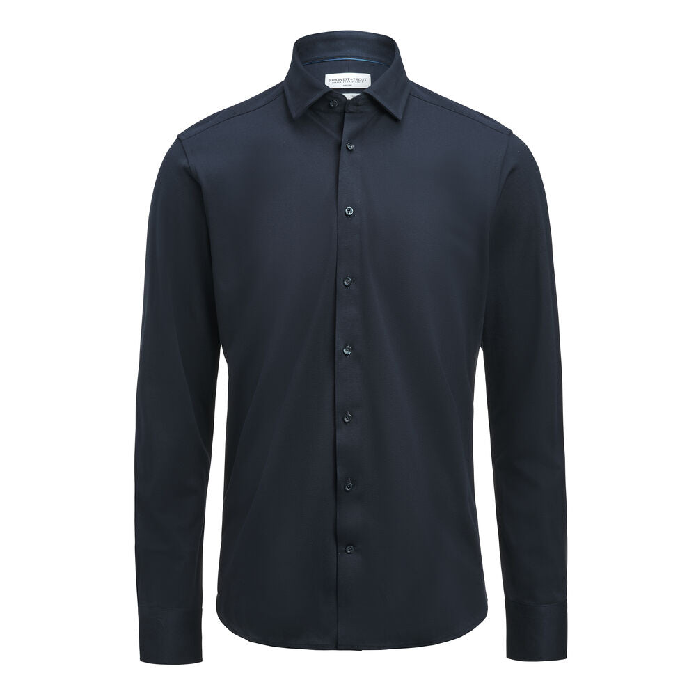 J.Harvest & Frost IB135 Pique Knit Hemd Regular Fit Herren in Marine – mit Firmenlogo individualisierbar