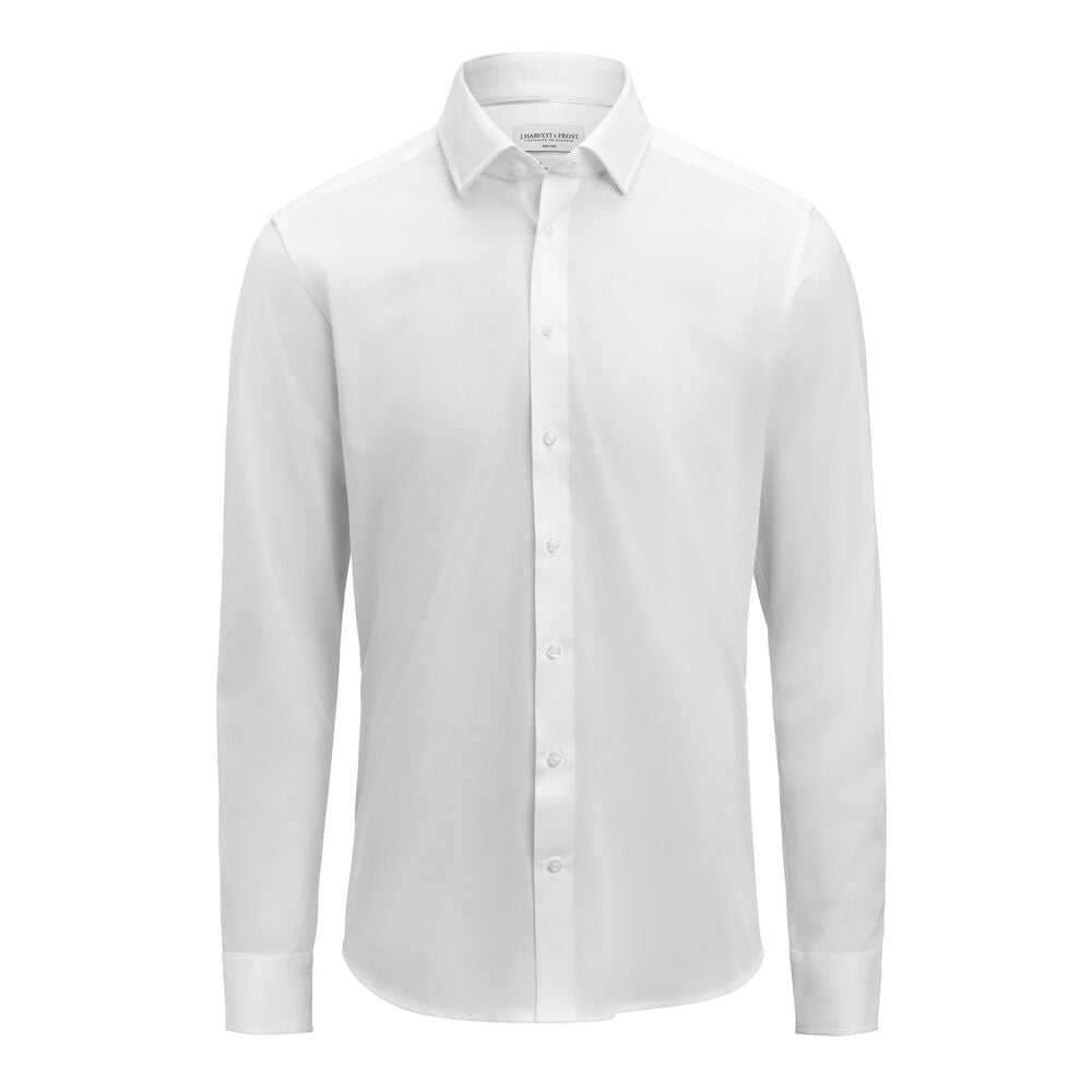J.Harvest & Frost IB135 Pique Knit Hemd Slim Fit Herren in Weiß – mit Firmenlogo individualisierbar