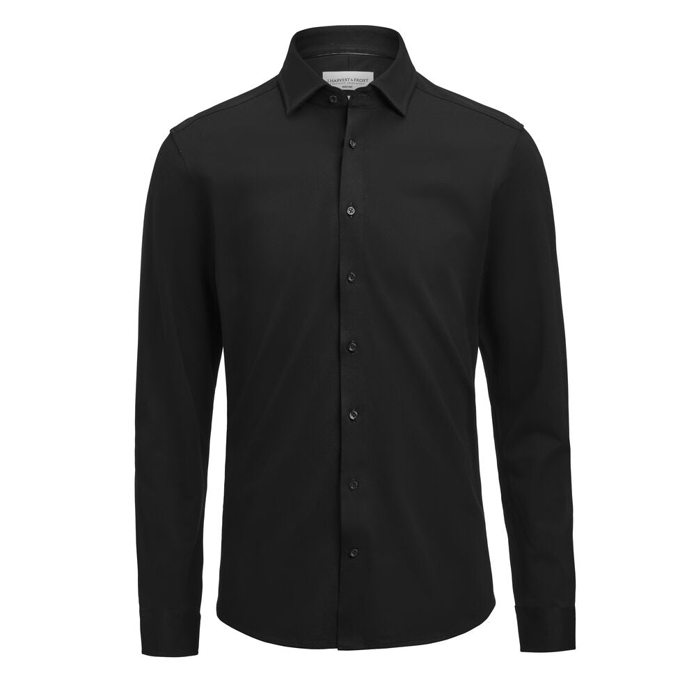 J.Harvest & Frost IB135 Pique Knit Hemd Slim Fit Herren in Schwarz – mit Firmenlogo individualisierbar