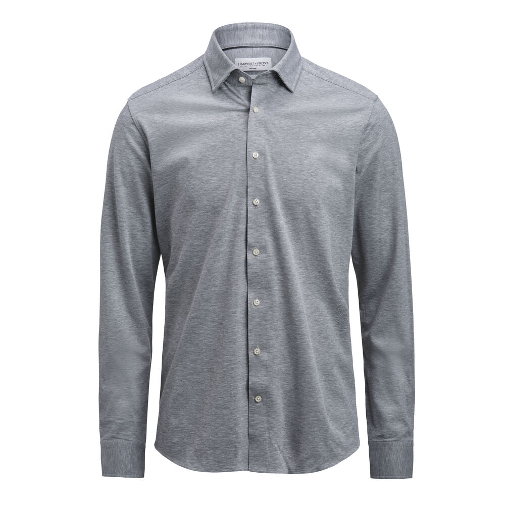 J.Harvest & Frost IB135 Pique Knit Hemd Slim Fit Herren in Grau Meliert – mit Firmenlogo individualisierbar