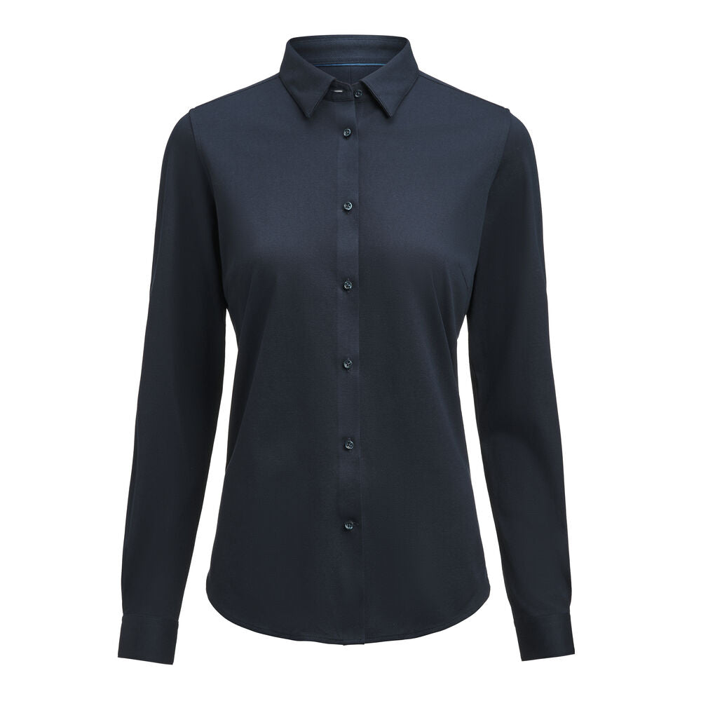 J.Harvest & Frost IB135 Pique Knit Blusen Contemporary Fit Damen in Marine – mit Firmenlogo individualisierbar