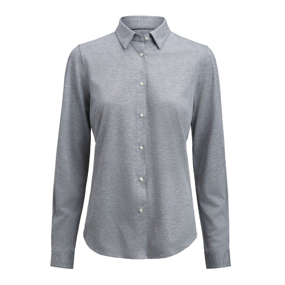 J.Harvest & Frost IB135 Pique Knit Blusen Contemporary Fit Damen in Grau Meliert – mit Firmenlogo individualisierbar