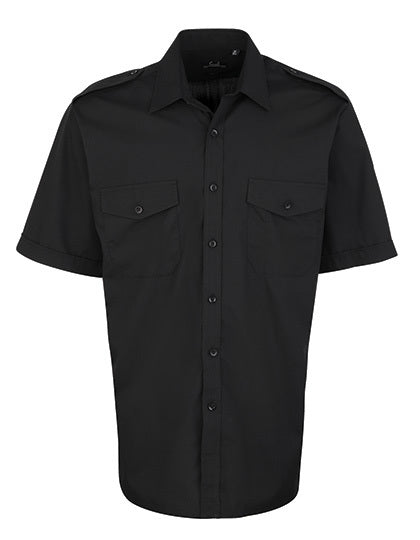 Premier Workwear Pilot Shirt Short Sleeve PW212 in Black