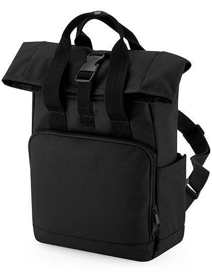 BagBase Recycled Mini Twin Handle Roll-Top Backpack in Black – mit Firmenlogo individualisierbar