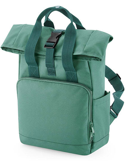 BagBase Recycled Mini Twin Handle Roll-Top Backpack in Sage Green – mit Firmenlogo individualisierbar
