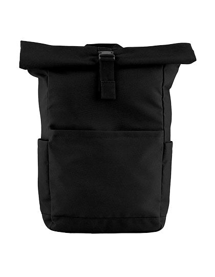 BagBase Premium Recycled Roll Top Backpack in Black – mit Firmenlogo individualisierbar