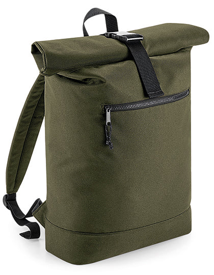 BagBase Recycled Roll-Top Backpack in Military Green – mit Firmenlogo individualisierbar